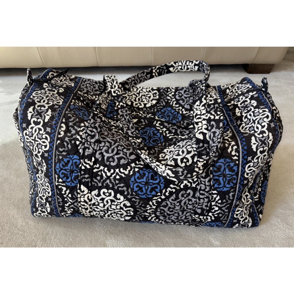 Vera Bradley Duffel Travel Bag XLarge Canterbury Cobalt Black Travel Overnight